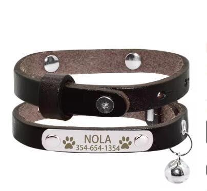 Katzenhalsband,Personalisiertes Namensschild,Weiches,Langlebiges Katzenhalsband,Glöckchen-Halskette,Individuell Graviertes Namensschild,Kätzchenhalsband,Dark Brown,L(24cm-30cm) von Muziner