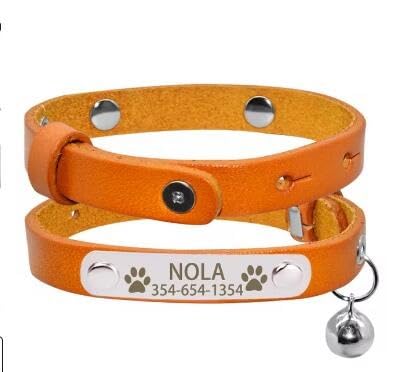 Katzenhalsband,Personalisiertes Namensschild,Weiches,Langlebiges Katzenhalsband,Glöckchen-Halskette,Individuell Graviertes Namensschild,Kätzchenhalsband,Orange,S(16cm-22cm) von Muziner