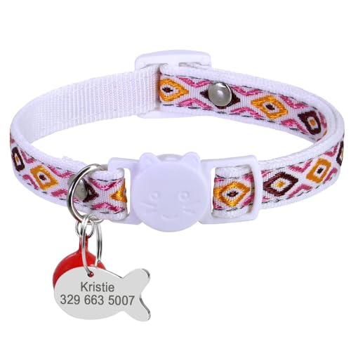 Katzenhalsband,Personalisiertes Sicherheits-Katzenhalsband,Halskette,Graviertes ID-Tag,Namensschild Mit Niedlichem Glöckchen-Geschenk,1,18-28cm von Muziner