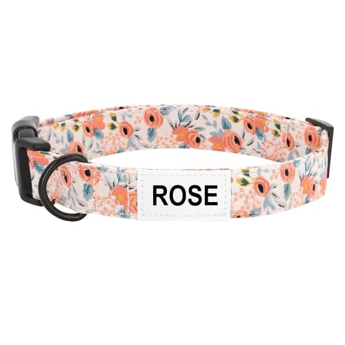 Maßgeschneidertes Nylon-Hundehalsband,Modisches Blumenmuster,Für Kleine Hunde,Welpenhalsbänder,Personalisierte ID-Namensschild-Halskette,Chihuahua,Orange,S von Muziner