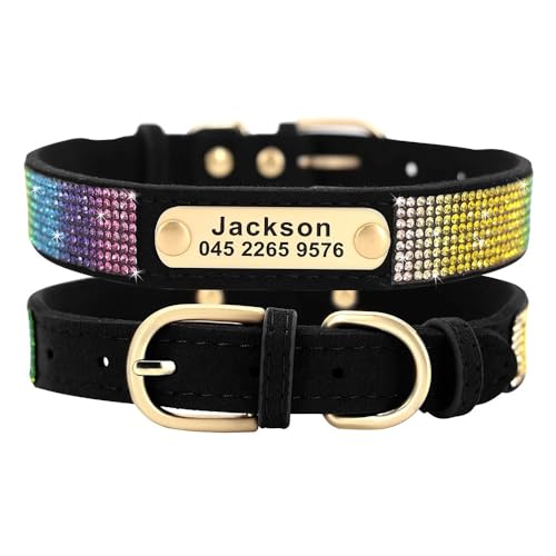 Personalisierte Hundehalsband-Katze-Welpen-ID-Halsband-Halskette Mit Personalisiertem Namensschild Für Kleine Mittelgroße Hunde,Schwarz,35–42,5cm von Muziner