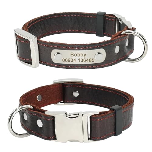 Personalisiertes,Individuelles Hundehalsband,Verstellbar,Mit Gravur,Hundehalsbänder Für Kleine,Mittelgroße Und Große Hunde,Pitbull,Braun,29cmBis 36cm von Muziner