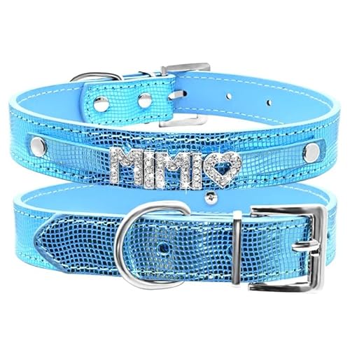 Personalisiertes Bling-Namen-Katzen-Hundehalsband,Individuelles Glitzer-Namens-Hundehalsband Für Kleine,Mittelgroße Und Große Hunde,Welpenhalsband,SW-Blau,XS von Muziner