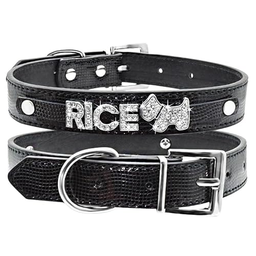 Personalisiertes Bling-Namen-Katzen-Hundehalsband,Individuelles Glitzer-Namens-Hundehalsband Für Kleine,Mittelgroße Und Große Hunde,Welpenhalsband,SW-Schwarz,M von Muziner