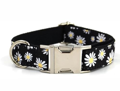 Personalisiertes Haustierhalsband,Individuelles Namensschild Für Welpen,Verstellbare Schnalle,Starke Schwarze Blume,Einfache Halsbänder,L von Muziner