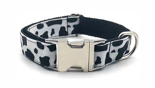 Personalisiertes Haustierhalsband Mit Kuhmuster,Individueller Welpen-ID-Tag,Verstellbares Katzenzubehör,Schwarz-weiß,Einfache Hundehalsbänder,M von Muziner