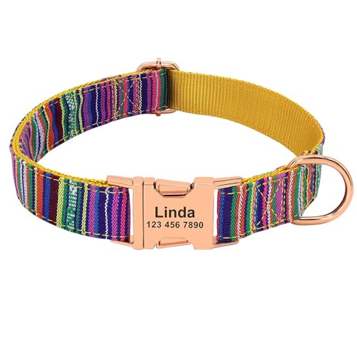 Personalisiertes Hunde-ID-Halsband Aus Nylon,Individuelle Hunde-Namensschild-Halskette,Bedruckte Halsbänder,Verstellbar Für Kleine Große Hunde,Gelb,L von Muziner