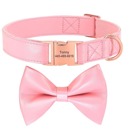 Personalisiertes Hunde-ID-Halsband Mit Personalisierter Schleife,Hundehalsband,Haustier-Schnallenhalsband Für Kleine,Mittelgroße Und Große Hunde,Pitbull,Rosa,M von Muziner