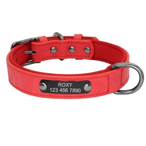 Personalisiertes Hundehalsband,Hunde-ID-Tag,Halsband,Gravur,Namensschild,Anti-Verlust Für Kleine,Mittelgroße Und Große Hunde,Pitbull,Rot,M 28-36cm von Muziner