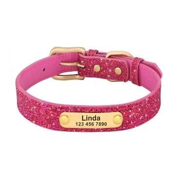 Personalisiertes Hundehalsband,Individuelles Anti-Verlust-Haustier-ID-Halsband,Verstellbare Haustier-Halskette Mit Graviertem Anhänger Für Kleine,Mittelgroße Hunde,Rose1,M von Muziner