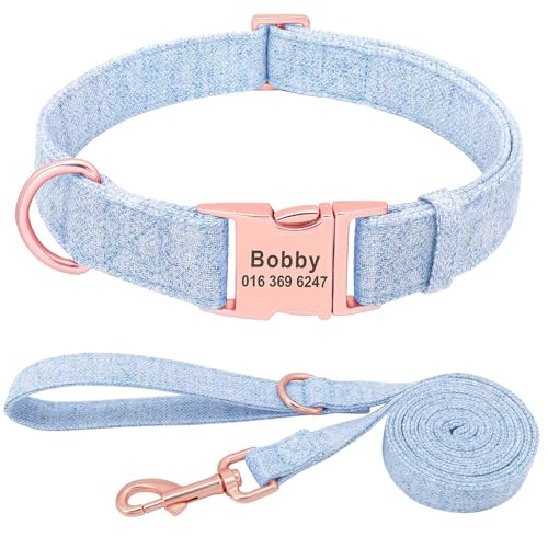 Personalisiertes Hundehalsband,Individuelles Nylon-Hundehalsband Mit Gravierter Namens-ID,Verstellbar Für Kleine,Mittelgroße Und Große Hunde,Chihuahua,Blaue Kragenleine,L von Muziner