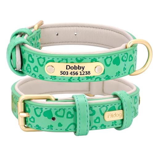 Personalisiertes Hundehalsband,Individuelles Welpenhalsband,Bedruckte Pitbull-Halsbänder,Haustierprodukte Für Kleine,Mittelgroße Und Große Hunde,Smaragd,XL von Muziner
