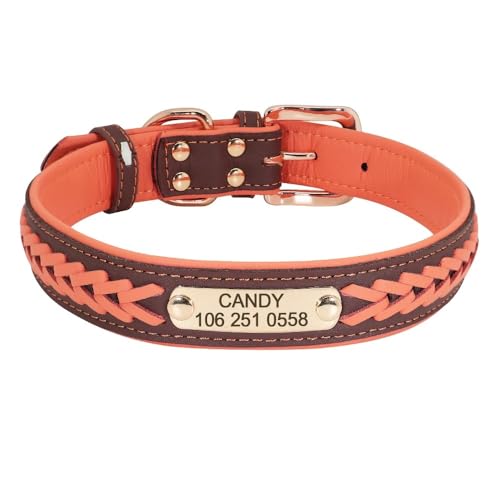 Personalisiertes Hundehalsband,Personalisiertes Hundehalsband,Gepolstertes Haustier-ID-Halsband Für Kleine,Mittelgroße Und Große Hunde,Pitbull,Bulldogge,Orange,XXL von Muziner