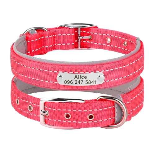 Personalisiertes Hundehalsband,Reflektierende Hunde-ID-Halsbänder,Namensverstellbare Halsbänder Für Kleine,Mittelgroße Und Große Hunde,Pitbulls,Rosa,28-38cm von Muziner