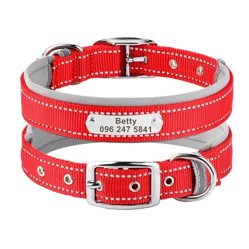 Personalisiertes Hundehalsband,Reflektierende Hunde-ID-Halsbänder,Namensverstellbare Halsbänder Für Kleine,Mittelgroße Und Große Hunde,Pitbulls,Rot,28-38cm von Muziner