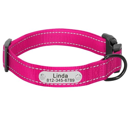 Personalisiertes Hundehalsband,Reflektierendes Nylon,Für Welpen,Hundehalsbänder,Individuelle Haustier-ID-Tag-Halskette,Anti-Verlust Für Kleine,Mittelgroße Hunde Und Katzen,Rose,L von Muziner