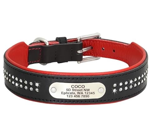 Personalisiertes Hundehalsband,Weiche Halsbänder,Halskette,Individueller ID-Name Für Kleine,Mittelgroße Und Große Hunde,Mops,Schwarz,XL von Muziner