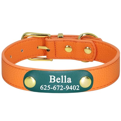 Personalisiertes Hundehalsband,Weiche Haustier-Halskette,Personalisiertes ID-Tag Für Kleine,Mittelgroße Und Große Hunde,Mops-Haustierbedarf,Orange,M von Muziner