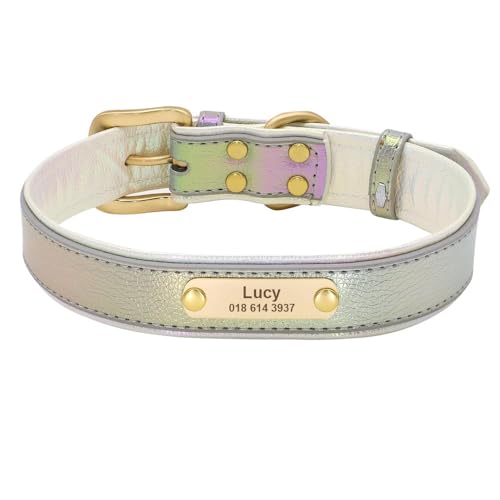 Personalisiertes Hundehalsband,Weiches Hundehalsband Für Welpen,Gravierte Halskette Mit Namen Der Katze,Verstellbar,Für Kleine,Mittelgroße Und Große Hunde,GRAU,L von Muziner