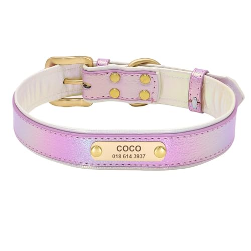 Personalisiertes Hundehalsband,Weiches Hundehalsband Für Welpen,Gravierte Halskette Mit Namen Der Katze,Verstellbar,Für Kleine,Mittelgroße Und Große Hunde,Purple,S von Muziner