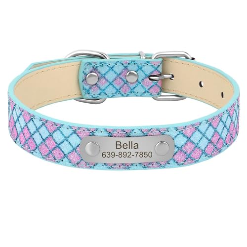 Personalisiertes Hundehalsband Aus Leder Für Katzen Und Welpen,Individuelle Haustier-ID,Namensnummer,Halskette,Verstellbar,Für Kleine Und Mittelgroße Hunde,Rosa,Blau,XL von Muziner