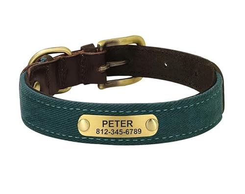 Personalisiertes Hundehalsband Aus Vintage-Stoffen,Hundewelpenhalsbänder Mit Gravur,Individuelle Haustierhalskette Für Kleine,Mittelgroße Und Große Hunde,Green,M von Muziner