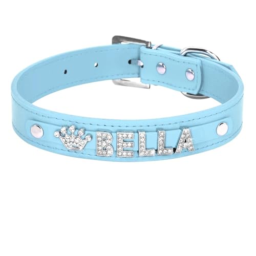 Personalisiertes Hundehalsband Für Welpen,Glitzernde Chihuahua-Halsbänder,Individuelle Katzen-ID-Halsbänder Für Kleine,Mittelgroße Und Große Hunde,Blau,14-18 Zoll von Muziner