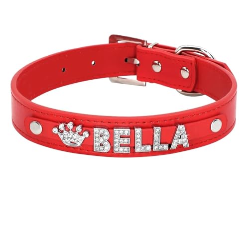 Personalisiertes Hundehalsband Für Welpen,Glitzernde Chihuahua-Halsbänder,Individuelle Katzen-ID-Halsbänder Für Kleine,Mittelgroße Und Große Hunde,Rot,10,5-13 Zoll von Muziner