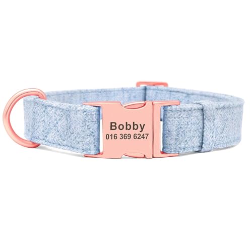 Personalisiertes Hundehalsband Für Welpen,Halsbänder Für Französische Bulldoggen,Individuelles ID-Tag Für Kleine,Mittelgroße Und Große Hunde,Blue,M von Muziner