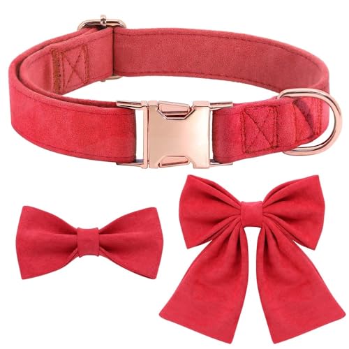 Personalisiertes Hundehalsband Mit Fliege Aus Weicher Baumwolle Mit Gravur Für Kleine,Mittelgroße Und Große Hunde,Französische Bulldogge,Rot,S von Muziner