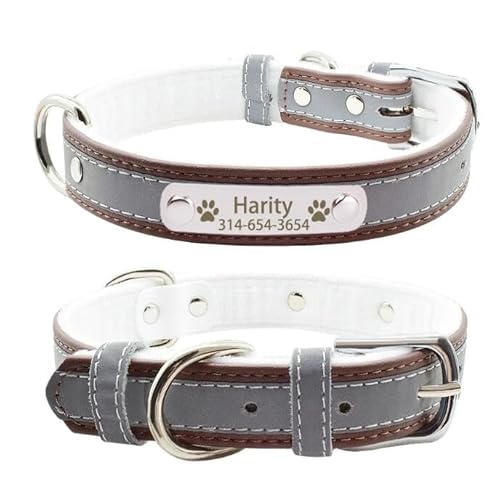 Personalisiertes Hundehalsband Mit ID-Namen,Individuell Graviertes Namensschild,Gepolstertes Hundehalsband Für Kleine,Mittelgroße Und Große Hunde,Plus Fleece-Braun,L von Muziner