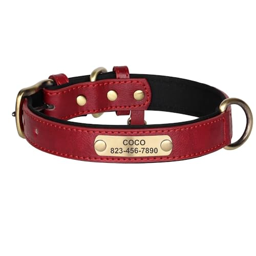 Personalisiertes Hundehalsband Mit Individueller Hundemarke Und Graviertem Namensschild Für Kleine,Mittelgroße Und Große Hunde,Pitbull,Red Collar,S von Muziner