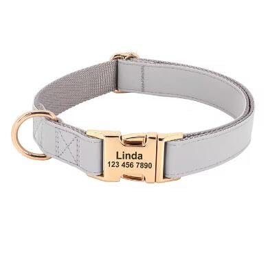 Personalisiertes Hundehalsband Mit Schnalle,Personalisiertes Hundehalsband Mit Gravur,Haustierhalsband Für Kleine,Mittelgroße Und Große Hunde,Bulldogge,Mops,Gray,M von Muziner