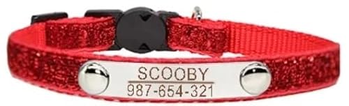 Personalisiertes ID-Katzenhalsband,Verstellbare Sicherheitsschnalle Mit Glöckchen,Nylon-Halskette Für Welpen,Kätzchen,S-Rot von Muziner