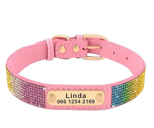 Personalisiertes Katzenhalsband,Katzenhalsbänder,Halskette,Gravierte Haustier-Welpen-ID-Halsketten,Weich Gepolstert Für Katzen,Pink,M von Muziner