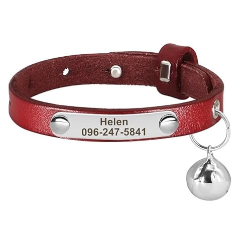 Personalisiertes Katzenhalsband,Verstellbare Haustier-Katzenhalsbänder,Halskette,Individuelles Welpen-Kätzchen-Namenshalsband,Anti-Verlust-Katzenzubehör,Red,15-23cm von Muziner