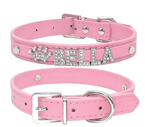 Personalisiertes Katzenhalsband Für Welpen,Kleine Hunde,Individuell Für Chihuahua,Yorkshire,Namensanhänger,Katzenzubehör,Rosa,S von Muziner