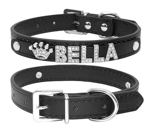 Personalisiertes Katzenhalsband Für Welpen,Kleine Hunde,Individuell Für Chihuahua,Yorkshire,Namensanhänger,Katzenzubehör,Schwarz,L von Muziner