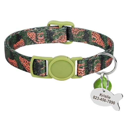 Personalisiertes Katzenhalsband Mit Schnellverschluss Für Welpen Und Kätzchen,Verstellbare Haustier-Halskette Mit Gravierter ID-Tag-Glocke Für Kleine Hunde Und Katzen,Green von Muziner