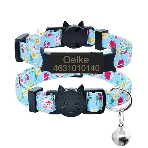 Personalisiertes Namensschild,Katzenhalsband,Glocke,Individuell Graviertes Namensschild,Sicherheits-Breakaway-Katzenhalsband,Verstellbare,Bedruckte Halsband-Halskette,Black-Blue,Schwarz Grün von Muziner