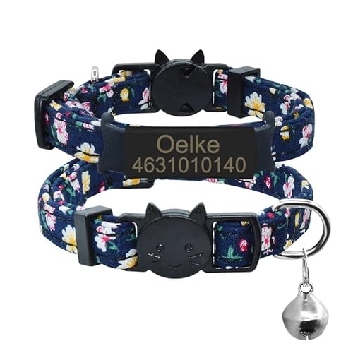 Personalisiertes Namensschild,Katzenhalsband,Glocke,Individuell Graviertes Namensschild,Sicherheits-Breakaway-Katzenhalsband,Verstellbare,Bedruckte Halsband-Halskette,Schwarz-Marineblau,Schwarz Grün von Muziner