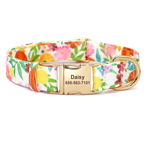 Personalisiertes Nylon-Hundehalsband Mit Blumen- Und Biene-Aufdruck,Welpenhalsbänder,Individuelle Haustier-ID-Halskettenhalsbänder Für Kleine Große Hunde,Chihuahua,Rot,M von Muziner