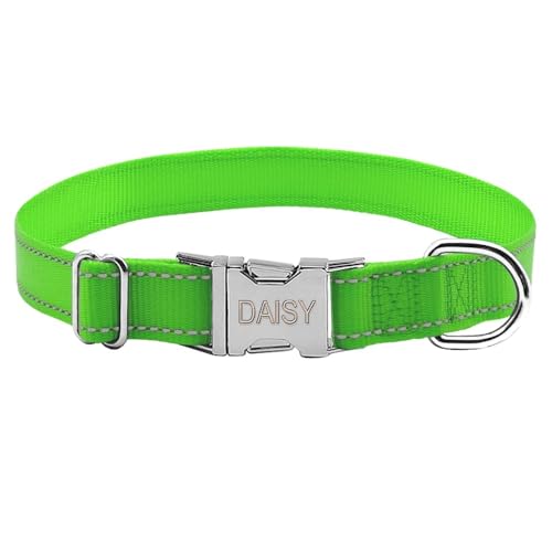 Personalisiertes Reflektierendes Hundehalsband,Benutzerdefinierte Nylon-Haustier-ID-Namenshalsbänder,Klein,Mittel,Groß,Gravierte Hunde-Perro-Halsband,Haustierprodukte,Grün,M von Muziner