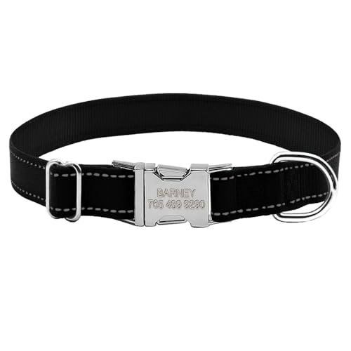 Personalisiertes Reflektierendes Hundehalsband,Benutzerdefinierte Nylon-Haustier-ID-Namenshalsbänder,Klein,Mittel,Groß,Gravierte Hunde-Perro-Halsband,Haustierprodukte,Schwarz,S von Muziner