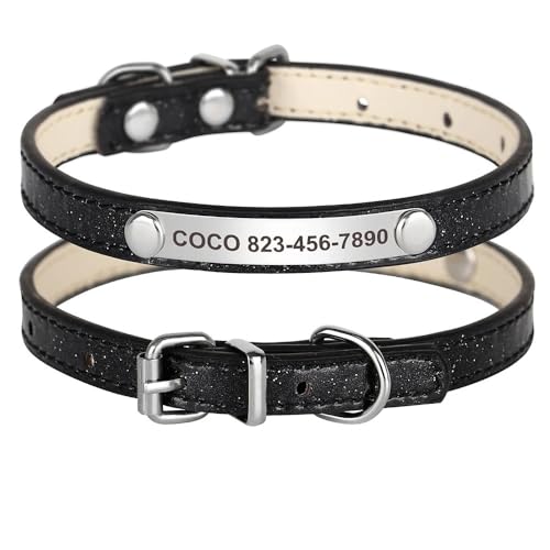 Personalisiertes Welpen-Kätzchenhalsband Für Kleine Mittelgroße Hunde Und Katzen,Individuell Verstellbares Namensschild,ID-Tag,Haustierhalsbänder,Perros,Schwarz,S von Muziner