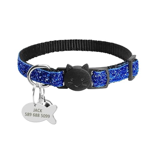 Sicherheits-Katzenhalsband,Personalisierbar,Niedliche Kätzchen-Welpenhalsbänder Mit Glocke,Namensschild,Nylon-Aufdruck,Haustier-Katzen-Halsketten-Zubehör,Blau,18-27cm von Muziner