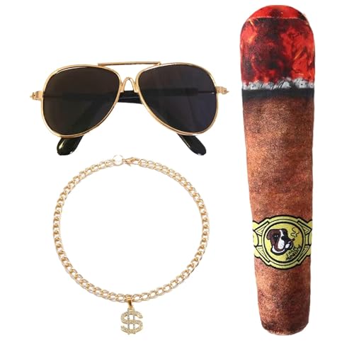 Mwqpgyh Hip Hop Haustierkostüm | Dollar Halskette Brille Hund | Haustier Halskette Sonnenbrille Kostüm für Katzen Hunde Dollar Halskette Brille Hund von Mwqpgyh