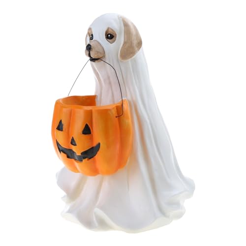 Für kreative Halloween-Hunde für Statuen mit Kürbis-Süßigkeiten-Halter, Schale, Eimer, Kunstharz, Ornament, Par-Halloween-Schalenregal von Mxming
