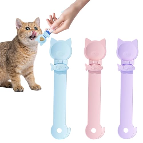 3 Stück Katzenfutter Löffel Katzenstreifen Quetschlöffel Katzen Feeder Katzen Food Spoon Katzen Feed Strip Squeeze Löffel Haustiere Leckerlis Spender Für Familien, Freunde von Mxshc