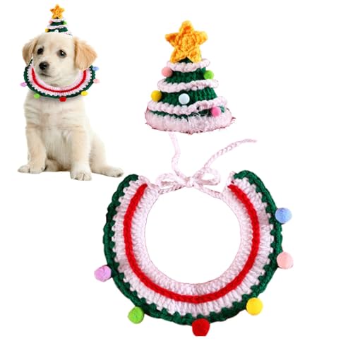 Mxshc Gestrickter Katzenhalsband-Schal, weihnachtliches Strickhalsband, Mütze, Dekoration, gemütliches und schönes Kopfbedeckungszubehör für erwachsene Katzen, kleine Hunde, Kaninchen, Schnauzer, von Mxshc